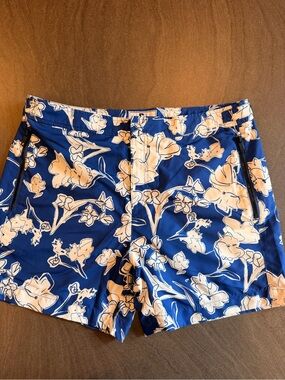 Ted Baker Navy Swim Trunks with Cream Floral Print